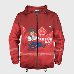 Ветровка с капюшоном мужская День России, цвет: 3D-черный