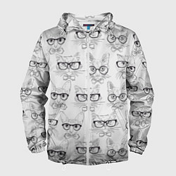 Ветровка с капюшоном мужская Кошки в очках, цвет: 3D-белый
