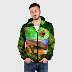 Ветровка с капюшоном мужская Тропическая лягушка, цвет: 3D-черный — фото 2