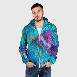 Ветровка с капюшоном мужская Красочная медуза, цвет: 3D-белый — фото 2