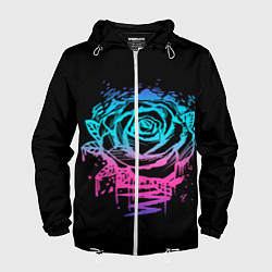 Ветровка с капюшоном мужская Неоновая Роза Neon Rose, цвет: 3D-белый