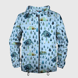 Ветровка с капюшоном мужская Дождливая осень Тучки и дождь, цвет: 3D-черный