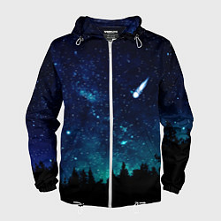 Ветровка с капюшоном мужская ЛЕС НОЧЬЮ, цвет: 3D-белый