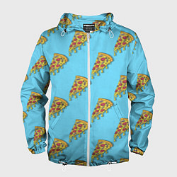 Ветровка с капюшоном мужская Пицца паттерн на голубом, цвет: 3D-белый