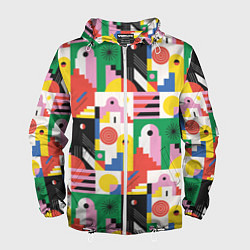 Ветровка с капюшоном мужская Геометрия города, цвет: 3D-белый