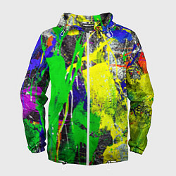 Ветровка с капюшоном мужская Брызги красок Grunge Paints, цвет: 3D-белый