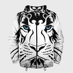 Ветровка с капюшоном мужская Водяной голубоглазый тигр, цвет: 3D-черный