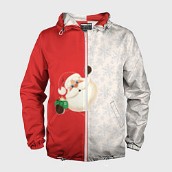 Ветровка с капюшоном мужская Дед Мороз селфи, цвет: 3D-белый