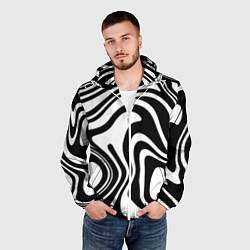 Ветровка с капюшоном мужская Черно-белые полосы Black and white stripes, цвет: 3D-белый — фото 2