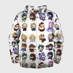 Ветровка с капюшоном мужская Все герои Геншин Импакта чиби паттерн, цвет: 3D-белый