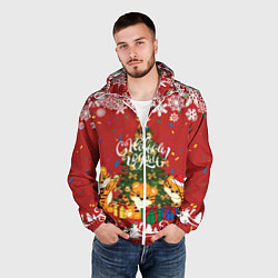 Ветровка с капюшоном мужская Тигрята и ёлка, цвет: 3D-белый — фото 2