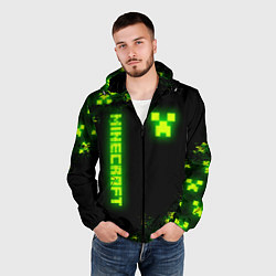 Ветровка с капюшоном мужская MINECRAFT NEON LOGO CREEPER, цвет: 3D-черный — фото 2