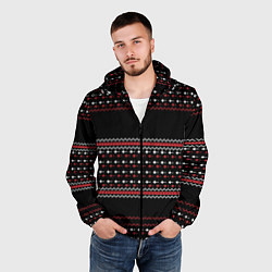 Ветровка с капюшоном мужская НОВОГОДНИЙ ПАТТЕРН SWEATER, цвет: 3D-черный — фото 2