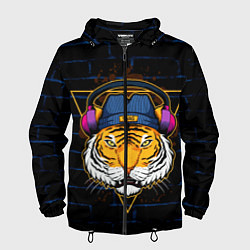 Ветровка с капюшоном мужская Тигр в наушниках SWAG, цвет: 3D-черный
