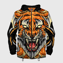Ветровка с капюшоном мужская Символ года тигр в гневе, цвет: 3D-черный