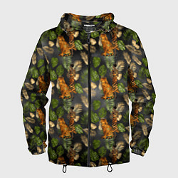 Ветровка с капюшоном мужская Тропики и тигры, цвет: 3D-черный