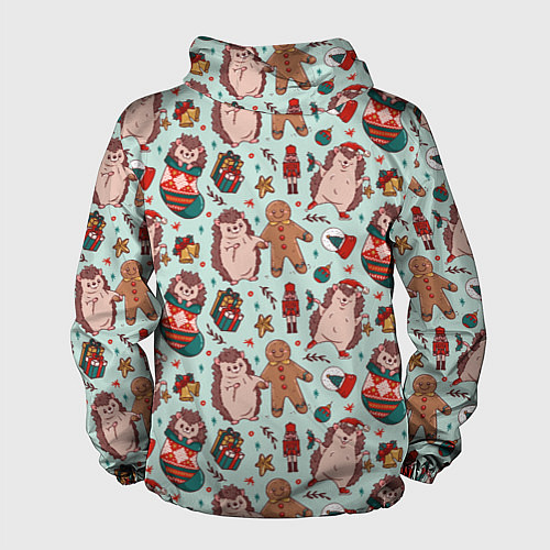 Мужская ветровка Новогодний ёжик и щелкунчик / 3D-Черный – фото 2