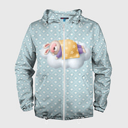 Ветровка с капюшоном мужская Спящий кролик, цвет: 3D-белый