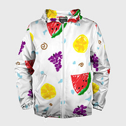 Ветровка с капюшоном мужская Пиксельные фрукты, цвет: 3D-белый