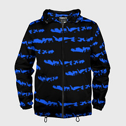 Ветровка с капюшоном мужская Полосатый синий с черным как водяной тигр, цвет: 3D-черный