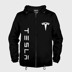 Ветровка с капюшоном мужская Tesla Тесла логотип и надпись, цвет: 3D-черный