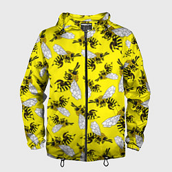 Ветровка с капюшоном мужская Пчелы на желтом, цвет: 3D-черный