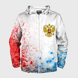 Ветровка с капюшоном мужская RUSSIA - ГЕРБ - Арт, цвет: 3D-белый