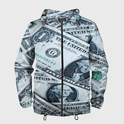 Ветровка с капюшоном мужская Доллары с Вашингтоном, цвет: 3D-черный