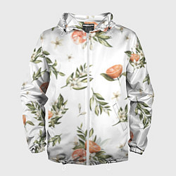 Ветровка с капюшоном мужская Цветы Цитрусовых Мандарин, цвет: 3D-белый