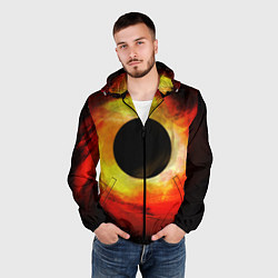 Ветровка с капюшоном мужская Черная дыра на красно-желтом фоне, цвет: 3D-черный — фото 2