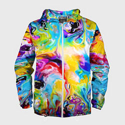 Ветровка с капюшоном мужская Неоновые всплески красок Лето Neon splashes of col, цвет: 3D-белый