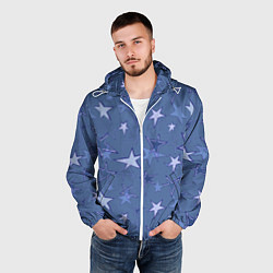 Ветровка с капюшоном мужская Gray-Blue Star Pattern, цвет: 3D-белый — фото 2