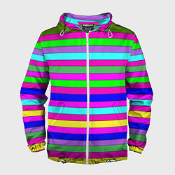 Ветровка с капюшоном мужская Multicolored neon bright stripes, цвет: 3D-белый