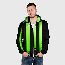 Ветровка с капюшоном мужская Абстрактные неоновые колбы с кислотой - Зелёный, цвет: 3D-белый — фото 2