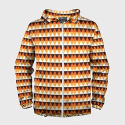Ветровка с капюшоном мужская Треугольники на оранжевом фоне, цвет: 3D-белый