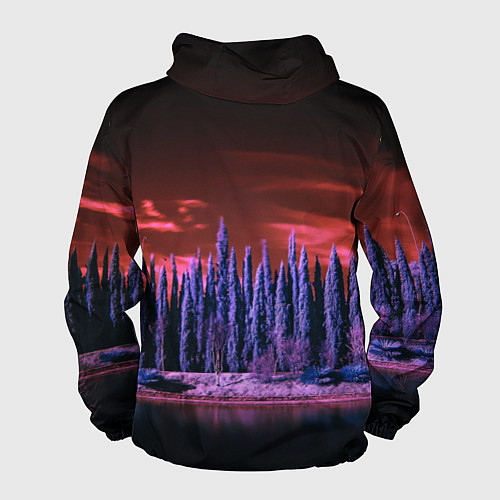 Мужская ветровка Абстрактный фиолетовый лес и тёмная река / 3D-Черный – фото 2
