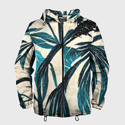 Ветровка с капюшоном мужская Винтажные пальмы, цвет: 3D-черный