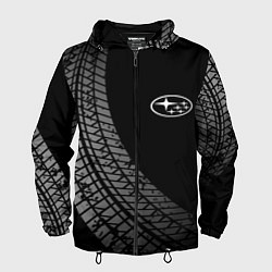 Ветровка с капюшоном мужская Subaru tire tracks, цвет: 3D-черный