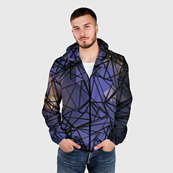 Ветровка с капюшоном мужская Blue with black stripes pattern, цвет: 3D-черный — фото 2