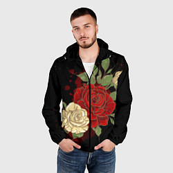 Ветровка с капюшоном мужская Прекрасные розы, цвет: 3D-черный — фото 2