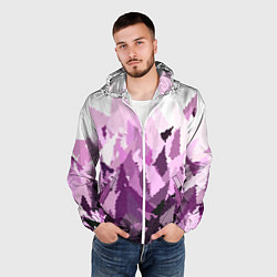 Ветровка с капюшоном мужская Мозаичный узор в розовых и сиреневых тонах на бело, цвет: 3D-белый — фото 2