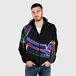 Ветровка с капюшоном мужская Неоновые линии во тьме, цвет: 3D-черный — фото 2
