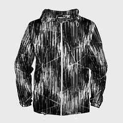 Ветровка с капюшоном мужская Черно-белые штрихи, зигзаг, цвет: 3D-белый