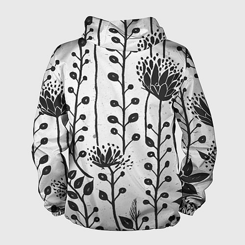 Мужская ветровка Нарисованные монохромные цветы / 3D-Черный – фото 2