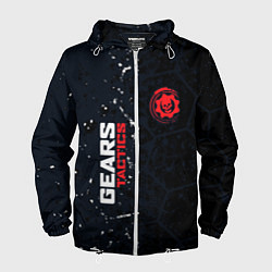 Ветровка с капюшоном мужская Gears of War красно-белой лого на темном фоне, цвет: 3D-белый