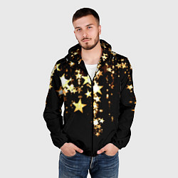 Ветровка с капюшоном мужская Золотые праздничные звезды, цвет: 3D-черный — фото 2