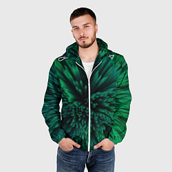 Ветровка с капюшоном мужская Объёмные острые зелёные фигуры, цвет: 3D-белый — фото 2