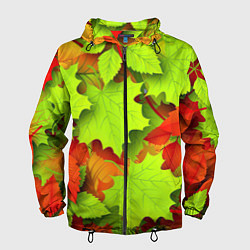 Ветровка с капюшоном мужская Зелёные осенние листья, цвет: 3D-черный