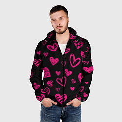 Ветровка с капюшоном мужская Розовые сердца, цвет: 3D-черный — фото 2