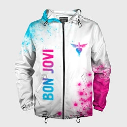 Ветровка с капюшоном мужская Bon Jovi neon gradient style: надпись, символ, цвет: 3D-черный